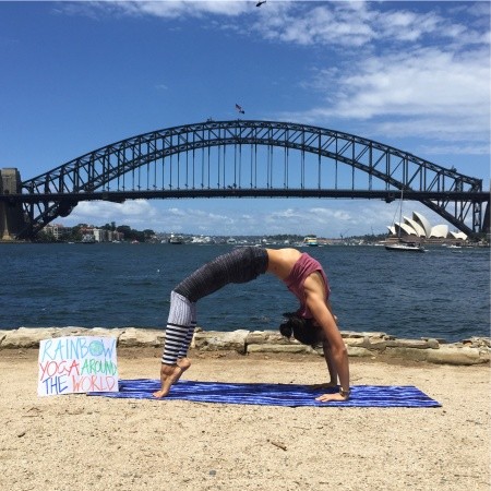 Catherine practising yoga by Sydney Harbour