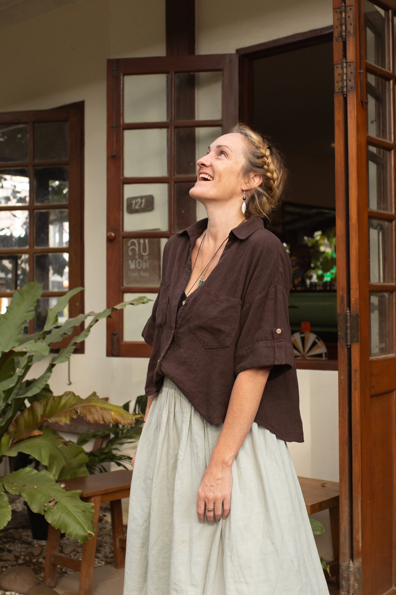Chez Tansey laughing outside