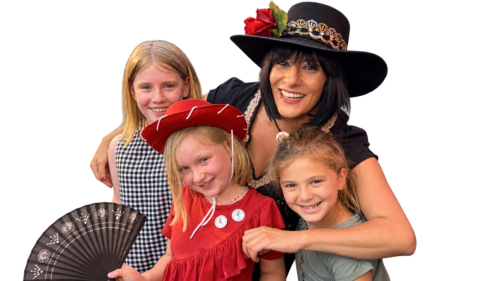 Mel smiling with three young performers